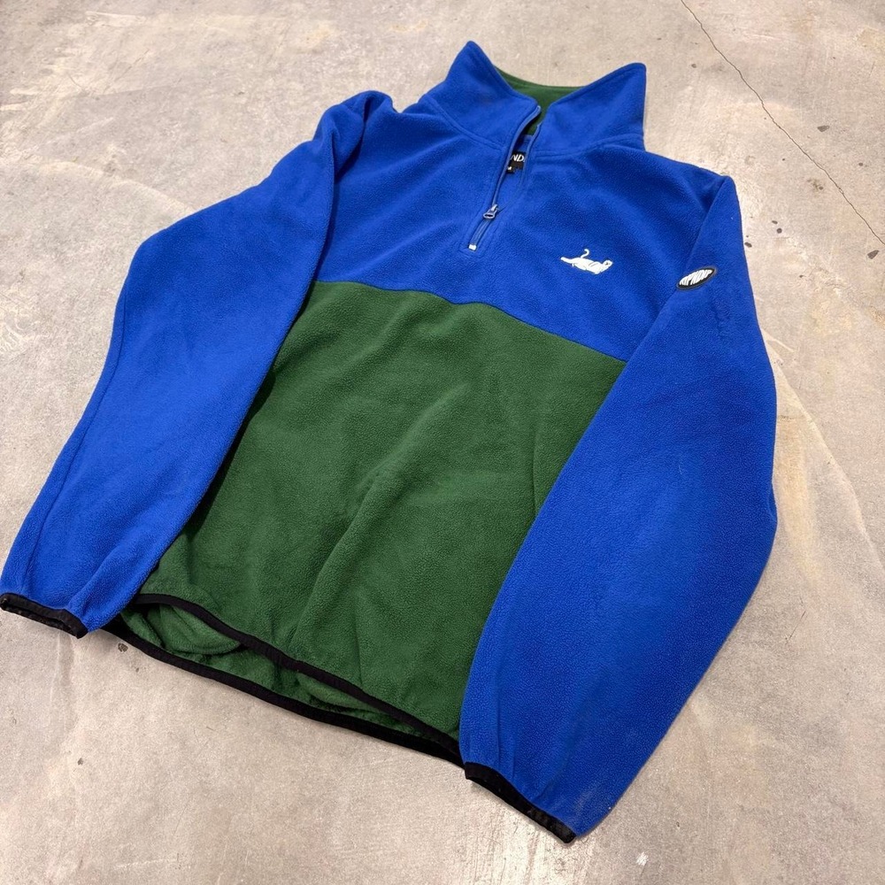 Ripndip Mens Blue Green Colorblock Cat Quarter Zip Fleece Pullover Medium Skate